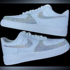 Welcome, Nike Airforce 1’s Low Tops With Luxe Crystal Bling Ticks & Front Design, Made To Last Permanent Design! Colours:Crystal Ab Iridescent Diamond All Colours Available Please See Colour Chart Attached, Brand New In Box Nike Airforce 1’s Low Tops Sizes In Usa Women’s 6 6.5 7 7.5 8 8.5 9 9.5 10 10.5 11 11.5 12 12.5 13 To Order; Can Also Be Made In Black Please See Colour Chart Attached To Change Colour Way Or Add Additional Colours Please Add To Bundle For Any Changes! Comes With Original And Nike Diamond Shoes, Bedazzled Nike Shoes, Silver Tennis Shoes, Xv Shoes, Sweet 16 Shoes, Quince Shoes, Sparkly Vans, Wedding Shoes Sneakers, Bling Nike