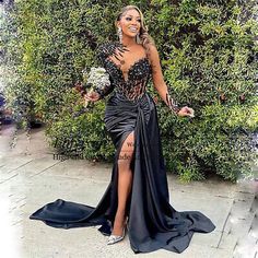 Top Rated Black Mermaid Beaded Prom Dress Sexy Side Slit Long Formal Evening Party Dress, Women's Dresses Prom Dress Train, Evening Dresses 2022, Long Sleeve Black Evening Dress, Dress Train, Mermaid Prom Dress, Long Sleeve Prom, Evening Dresses With Sleeves, Evening Party Gowns, Prom Dress Inspiration