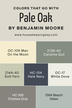 Colors That Go With Pale Oak OC-20 by Benjamin Moore Pale Oak Paint, Bm Pale Oak, Carolina Gull, Benjamin Moore Beach Glass, Hale Navy Benjamin Moore, Healing Aloe, Dove Painting, Pale Oak, Chelsea Gray