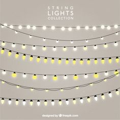 string lights with white and yellow bulbs on grey background, eps10879