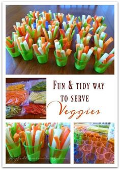 several pictures of different types of veggies and the words fun & tidy way to serve veggies