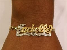 14k Gold Plated Name Bracelet Processing and shipping is between 2-4 weeks Name Plate Bracelet, Name Bracelet Gold, Nameplate Bracelet, 2010s Aesthetic, Dope Jewelry Accessories, Pink Crown, Blue Crown, Nameplate Necklace, Dope Jewelry