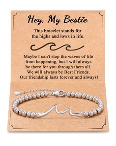 a bracelet that says, hey my bestie this bracelet stands for the high and lows in life