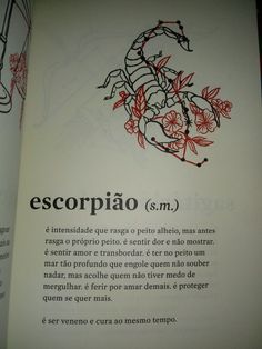 an open book with the words escorpiao in spanish