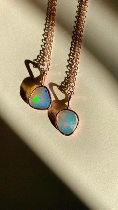 Ethiopian Welo Opal necklaces in pure 999 copper. featuring rose gold plated adjustable chain. Opal Necklaces, Ethiopian Opal Necklace, Protection Jewelry, Necklace Opal, October Birthstone, Welo Opal, Australian Opal, Crystal Necklaces, Opal Necklace