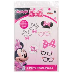 minnie mouse party photo props with pink and white polka dots