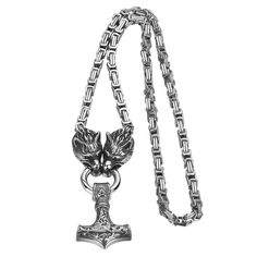 PRICES MAY VARY. Solid 316L Stainless Steel, Strong and Durable. Thor Hammer Pendant Size: 1.69 Inch * 1.26 Inch, Wolf Head Square King Chain Size : 24 Inch. DESIGN: Inspiration for Wolf King Chain is rooted in Viking gripping beasts. We design a king chain with wolf heads at both ends to hold pendant. Wolf King Chain is king of chain with simplicity and sophistication. IDEAL GIFT FOR HIM. A ideal gift for ourself, our lovers, our friends, our family (father, mommy, brothers, sisters,husband) or Hammer Necklace, Wolf King, Thor's Hammer Necklace, Hammered Necklace, Thor Hammer, Norse Pagan, Brothers Sisters, Viking Necklace, Pagan Jewelry