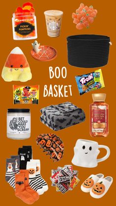 an orange background with halloween items on it