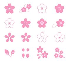 the silhouettes of different flowers are shown in pink