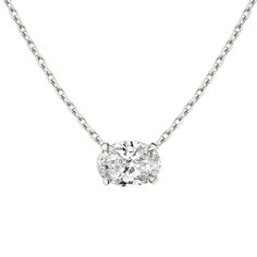 Timeless and elegant, this east-west oval diamond necklace is made with sustainably created diamonds and comes is three diamond sizes and three metal colors. Shape: Oval, Color: J, Clarity: VS1, Carat Weight: three options. Metal: 14k gold, Setting: Four-prong, Chain Length: 16-18", Chain Width: 1 mm. ~This necklace is made to order and is not eligible for return or cancellation~ **NOTE: please allow 12 business days for this necklace to be handcrafted prior to shipping** Oval Diamond Pendant, Oval Rings, Oval Pendant, Diamond Pendant Necklace, East West, Oval Diamond, Diamond Sizes, Diamond Pendant, Chain Lengths