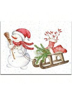 a snowman pulling a sleigh with a santa clause on it's back