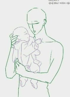 a drawing of a man holding a baby in his arms