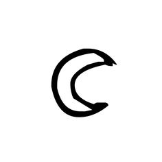 the letter c is made up of two curved black lines and has an arrow in it