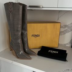 Fendi Ff Western Boots Plaid Cowboy **Vintage (These Are A Collectors Item No Longer Made By Fendi) Size 38 (7.5-8) Comes With Original Fendi Box, Fendi Packing, Fendi Dust Bags (2), & Fendi Paperwork !!! Almost Impossible To Find Brand New!! Free Shipping And Free Authentication Included !!!!! Don’t Miss Out On This Opportunity!! Fendi Cowboy Boots, Fendi Heels, Two Tone Boots, Fendi Boots, Tall Heeled Boots, Brown High Heels, Cowboy Vintage, Patent Boots, Wrap Boots