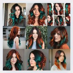 I really love teal but I also really like how orange looks on me and I don't want to bleach my whole head. so I AI generated this hair combo and this is the inspiration. A dark hair any hair color master styles willing to give this a try. Hair Color Under, Red And Orange Peekaboo Hair, Orange Peek A Boo Hair, Copper Teal Hair, Orange Peekaboo Hair