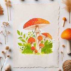 A love that feels like an autumn forest — mysterious, warm, and full of hidden wonders🍄🍂 Fall is over🍂 I'm getting ready to smoothly switch to winter illustrations❄️ but fall is not letting go of me yet🍁 Here's the final piece of autumn collection!!! Easy Mushroom Watercolor, Cool Mushroom Painting, Toadstools Drawing, Mushroom Watercolor Art, Watercolor Art Mushrooms, Watercolour Mushroom Paintings, Mushroom Drawing Colorful, Mushroom Watercolor Paintings, Cute Mushroom Painting