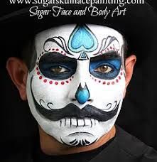 Image result for sugar skull makeup for men Face Mask Costume, Face Paint Designs, White Face Paint, Sugar Skull Artwork, Festival Makeup Glitter