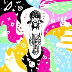 a drawing of a girl with an umbrella over her head and numbers all around her