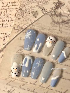 Snowman Nails, Fake Nails Designs, Cute Christmas Nails, Christmas Gel Nails, Soft Nails, Blue Nail, Xmas Nails, Christmas Nail Designs, Pretty Acrylic Nails