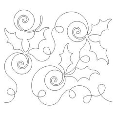 a drawing of holly leaves and swirls on a white background