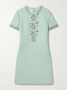 Festive Evening Dress With Embroidered Neckline, Elegant Blue Dress With Pearl Embroidery, Formal Hand Embellished Dresses, Elegant Blue Dress With Pearl Details, Designer Embellished Dress For Spring, Formal Fitted Dress With Embellished Collar, Formal Dresses With Embellished Collar, Luxury Embellished Dress For Festive Occasions, Formal Fitted Dress With Embroidered Neckline