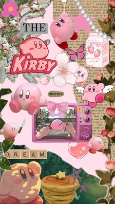 a collage of pink and white images with flowers, hearts, and other items