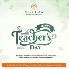 a teacher's day flyer with the words happy teachers day written in green and orange