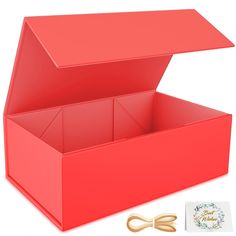 an open red box with scissors next to it