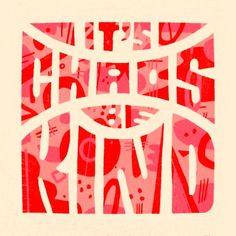 an abstract poster with the words it's chaos and kind written in white on a pink background