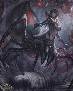 an image of a woman in the middle of a giant spider