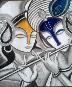 an artistic drawing of two women playing the flute