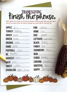 a printable thanksgiving trinket with corn on the cob and pumpkins