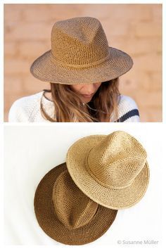 two hats, one brown and one tan