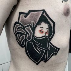 a woman with an umbrella tattoo on her stomach