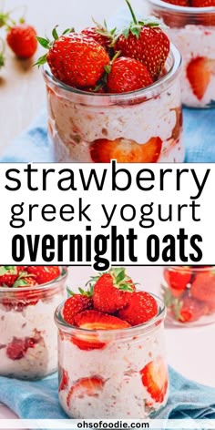 Text reads Strawberry Greek Yogurt Overnight Oats - So Easy! Overnight Oats For Breastfeeding, Greek Yogurt Overnight Oats, Strawberry Overnight Oats Recipe, Overnight Oats Greek Yogurt, Strawberries And Cream Overnight Oats, Yogurt Overnight Oats, The Best Overnight Oats, Strawberry Greek Yogurt, Oats With Yogurt