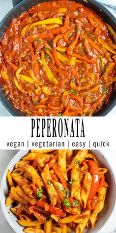 two pictures with different types of food in them and the words peperonata next to it