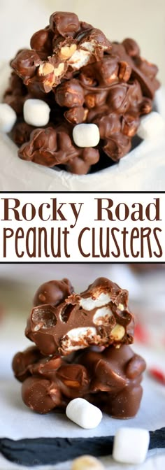 rocky road peanut clusters on a plate with marshmallows