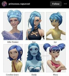 an image of different hairs styles for the characters in disney's princess rappui