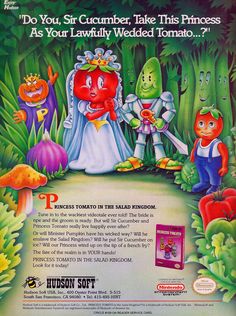 an advertisement for the hudson soft drink featuring cartoon characters and text that reads do you, sir cumber take this princess as your newly weded tomato?