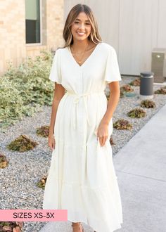 Cream button down dress with a v-neck Neutral Maxi Dress, Church Fits, Plus Jumpsuit, Fits Inspo, Curvy Dress, Button Down Dress, Tier Skirt, Plus Dresses, Dress With Cardigan