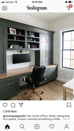 an instagram page with the image of a home office