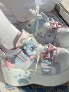 Cosplay Lolita Original Sweet Bear Thick Sole Shoes Sweet Student Loli Leather Shoes High Heels Cute Kawaii Shoes, Pink And Blue Shoes, Kawaii Platform Shoes, Cute Platform Shoes, Shoes Kawaii, Harajuku Shoes, Platforms Shoes, Kawaii Items, Zapatos Mary Jane