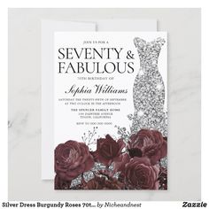 an elegant purple dress and roses wedding card