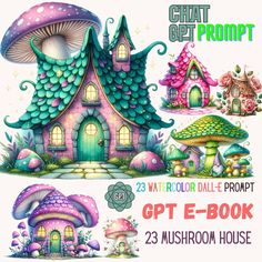 an image of a cartoon house with lots of mushrooms and houses on the front cover