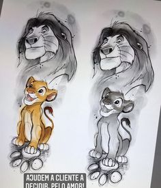 the lion and the mouse are drawn in different stages of their animation style, with captioning below