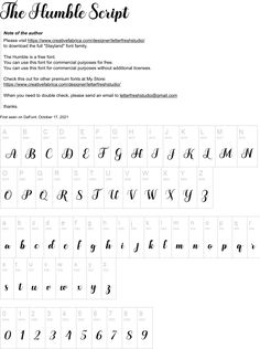 the printable font and lowercases for the humble script is shown in this image