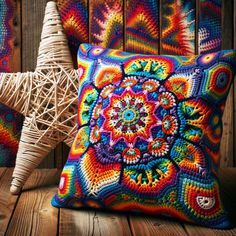 Rainbow Boho Hexagon Throw Cushion imagination Crochet Boho Pillow, Granny Square Blanket Patterns, Easy Crochet Baby Blanket Free Pattern, Free Crochet Granny Square, Crochet Cushion Covers, Crochet Bedsheets, Pattern 2023, Crochet Baby Blanket Free Pattern, Rainbow Boho