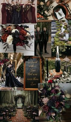 a collage of photos with flowers and candles