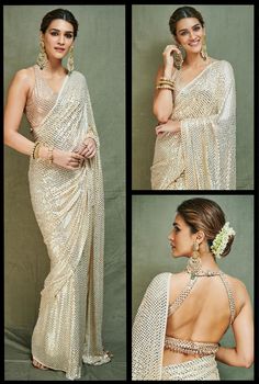 Kriti Sanon Saree Look, Sayali Patil, Kriti Sanon Saree, Classy Sarees, Meena Bazaar, Kerala Saree Blouse Designs, Traditional Gowns, Saree Draping Styles, Fancy Sarees Party Wear