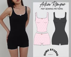 Active Romper Sewing Pattern PDF Instant Download Print at Home Size XS-XXL - Etsy Canada Simple Short Sewing Pattern, Sewing Patterns Bottoms, Sleep Set Sewing Pattern, Sewing Projects Clothes Sewing Patterns, Pajama Top Pattern Free, Free Y2k Sewing Pattern, Sewing A Tank Top, Y2k Sewing Patterns, Etsy Patterns Sewing